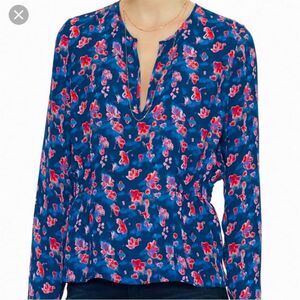 Tanya Taylor Heather Printed Silk w/ Cinch Waist  in Storm Blue Top 4 NWOT